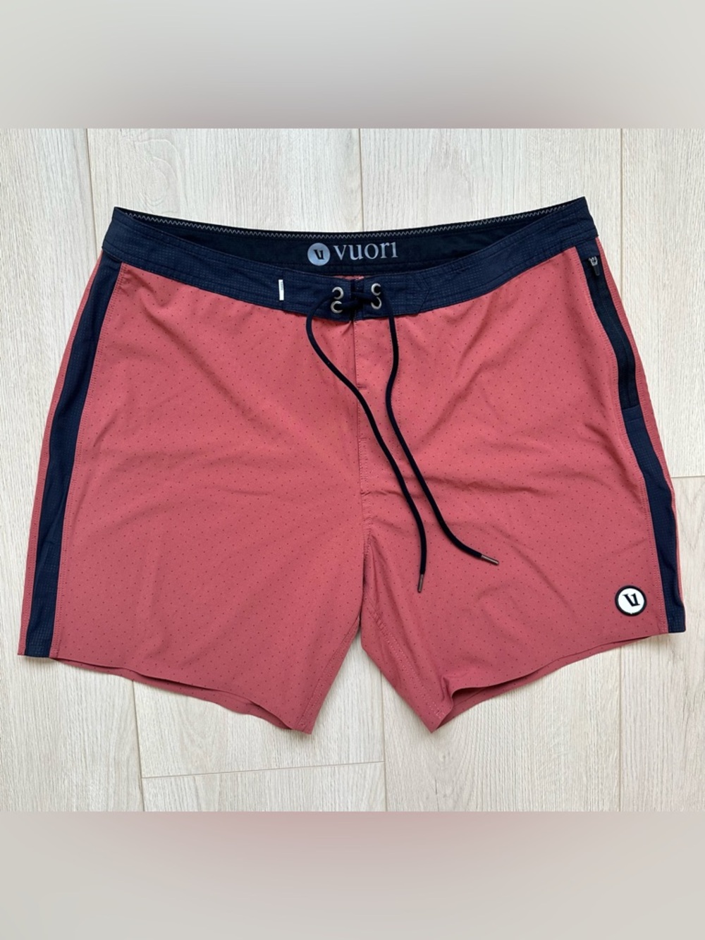Vuori Men's Red Swim Board Shorts with Black Trim